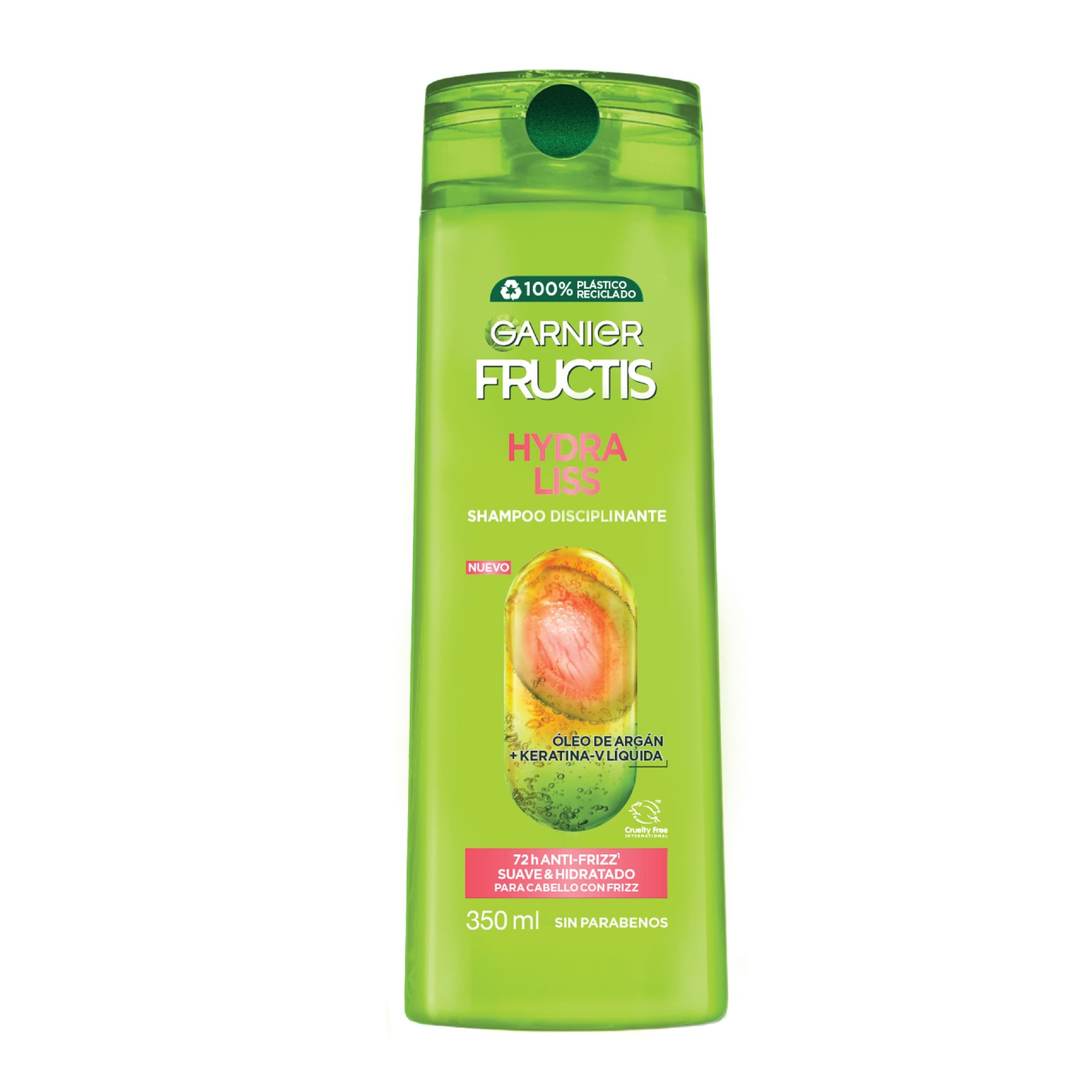 Shampoo Hydra Liss de Garnier en envase verde con detalles rosados